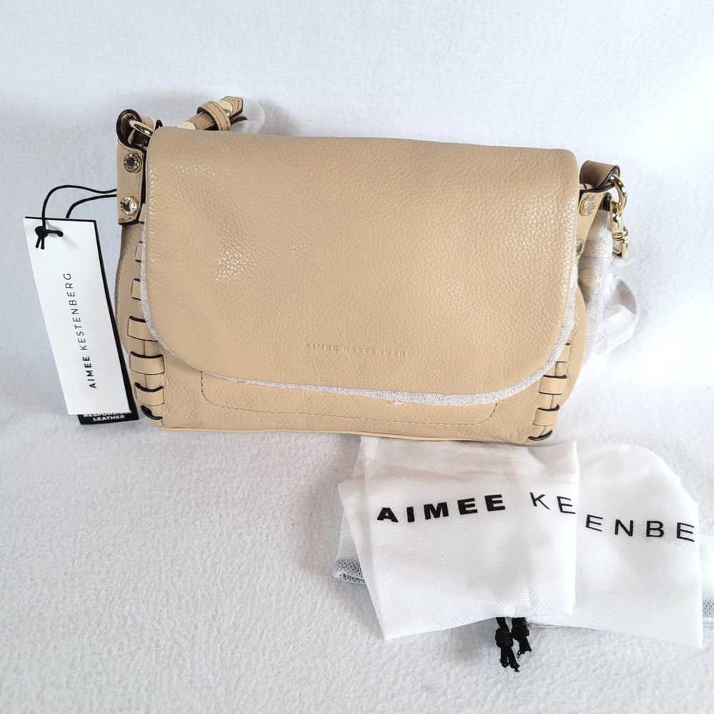 Aimee Kestenberg Womens Riviera Pebble Leather Crossbody Bag Tan Minimalist